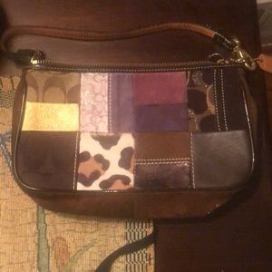 Brown patchwork mini COACH bag